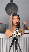 12” SDD Mallory Bob wig in Dirty Grey with Dark Root paired with 5by5 Closure