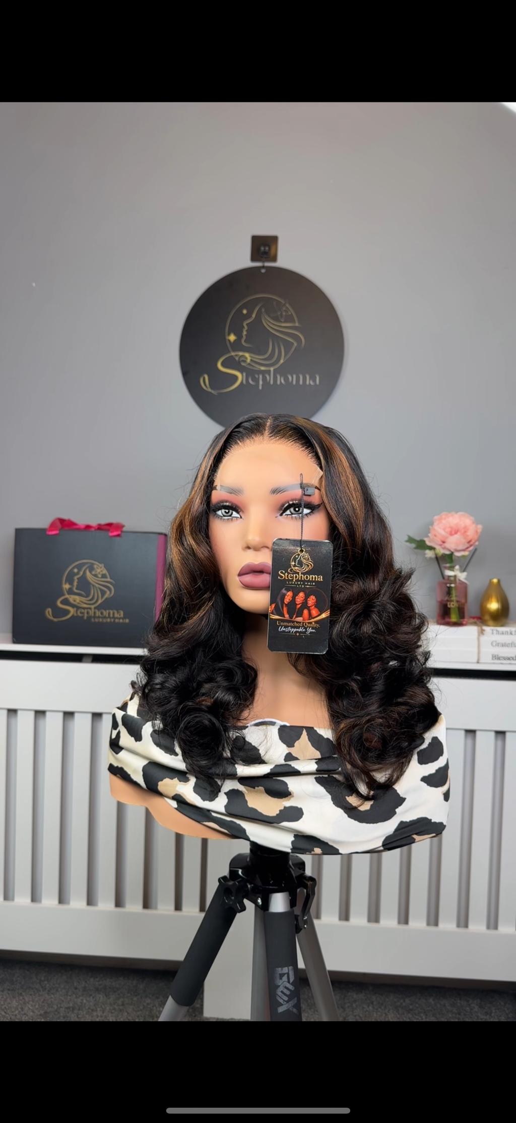 16” Elite Wavy Bouncy in Brown Highlights with 5by5 HD Closure