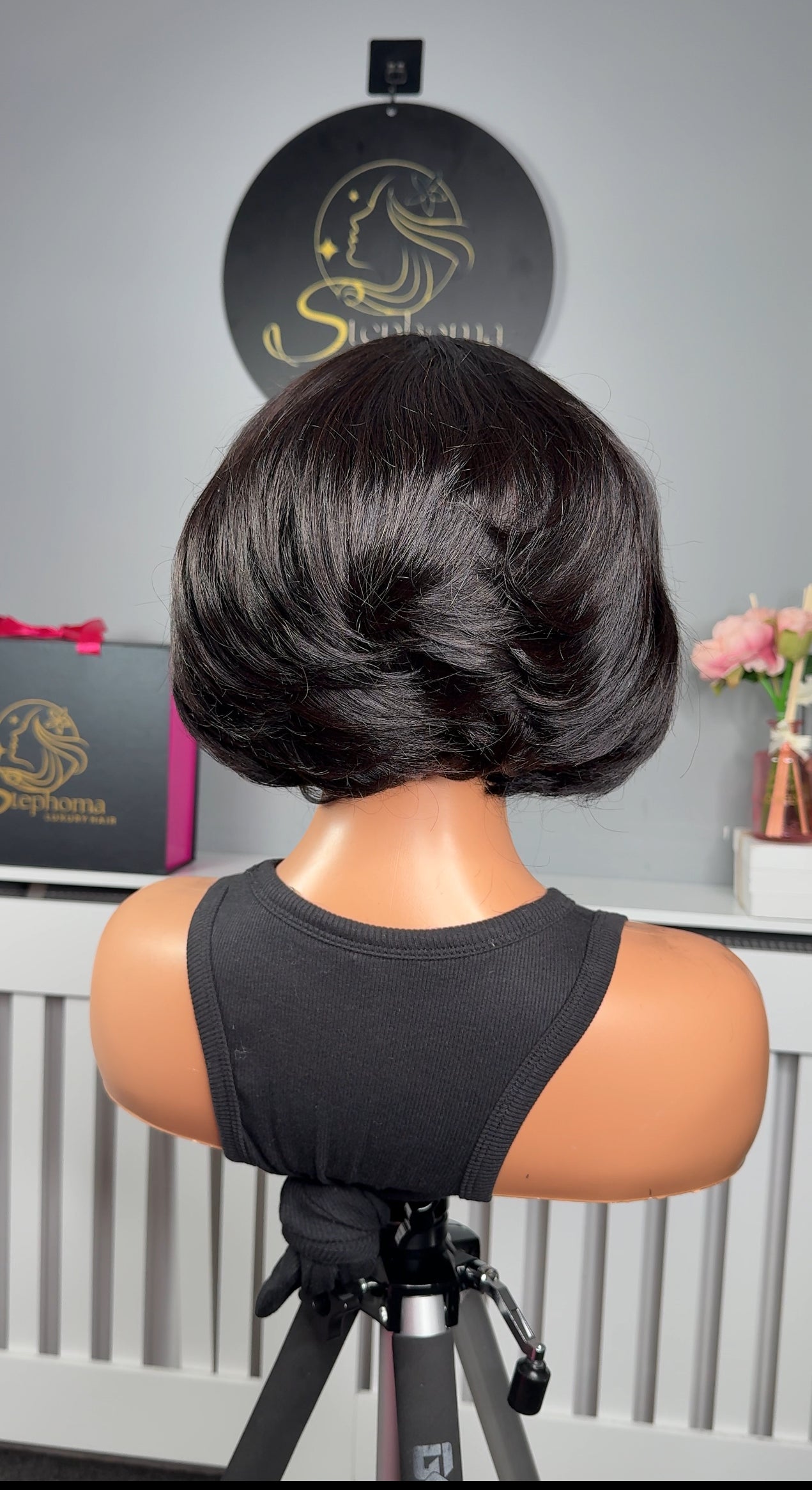 8” Sia layered Bob with 5by5 Swiss lace closure. 250grams