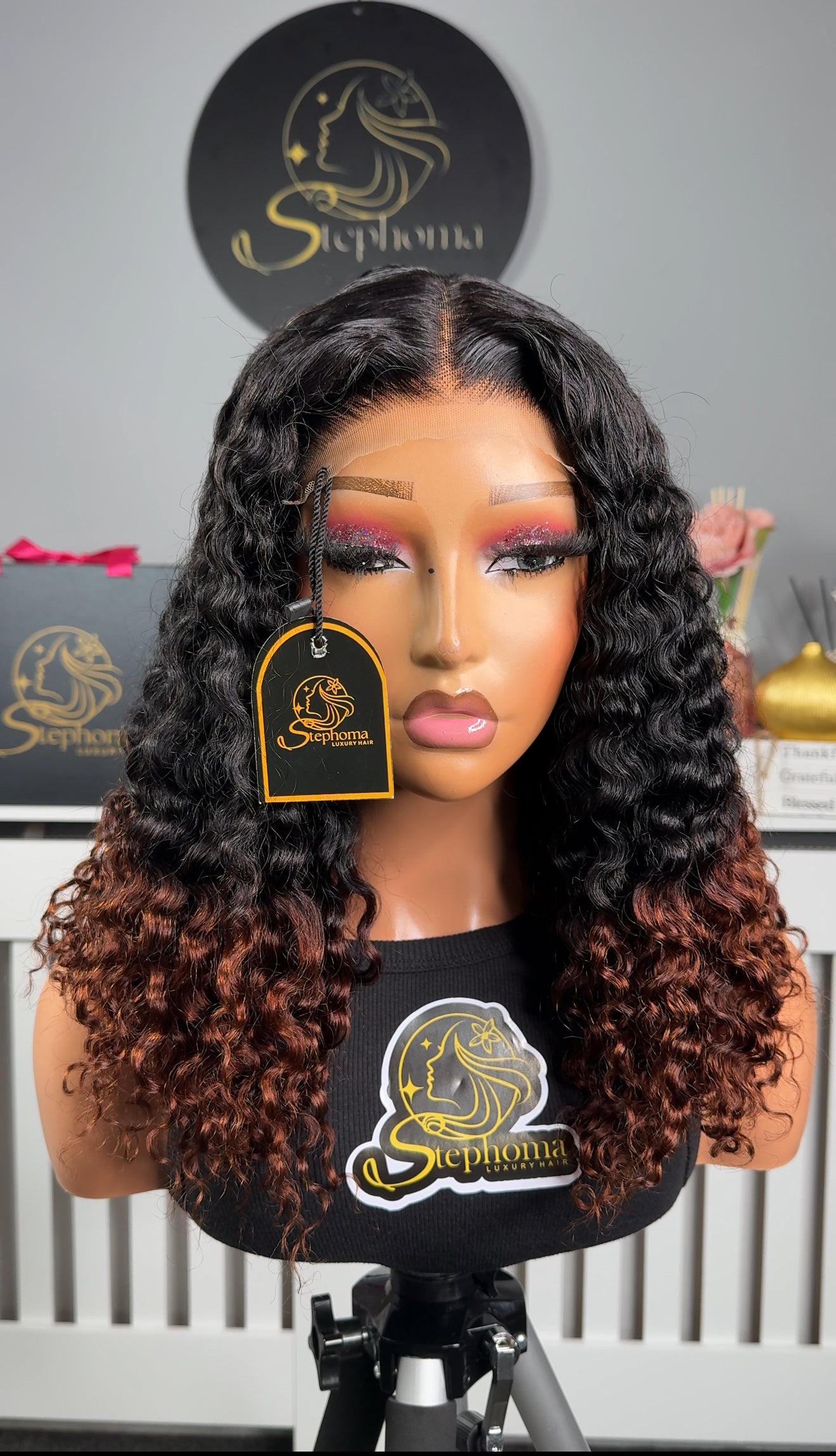 16” Elysian Curly with Brown Tip. 5by5 Closure