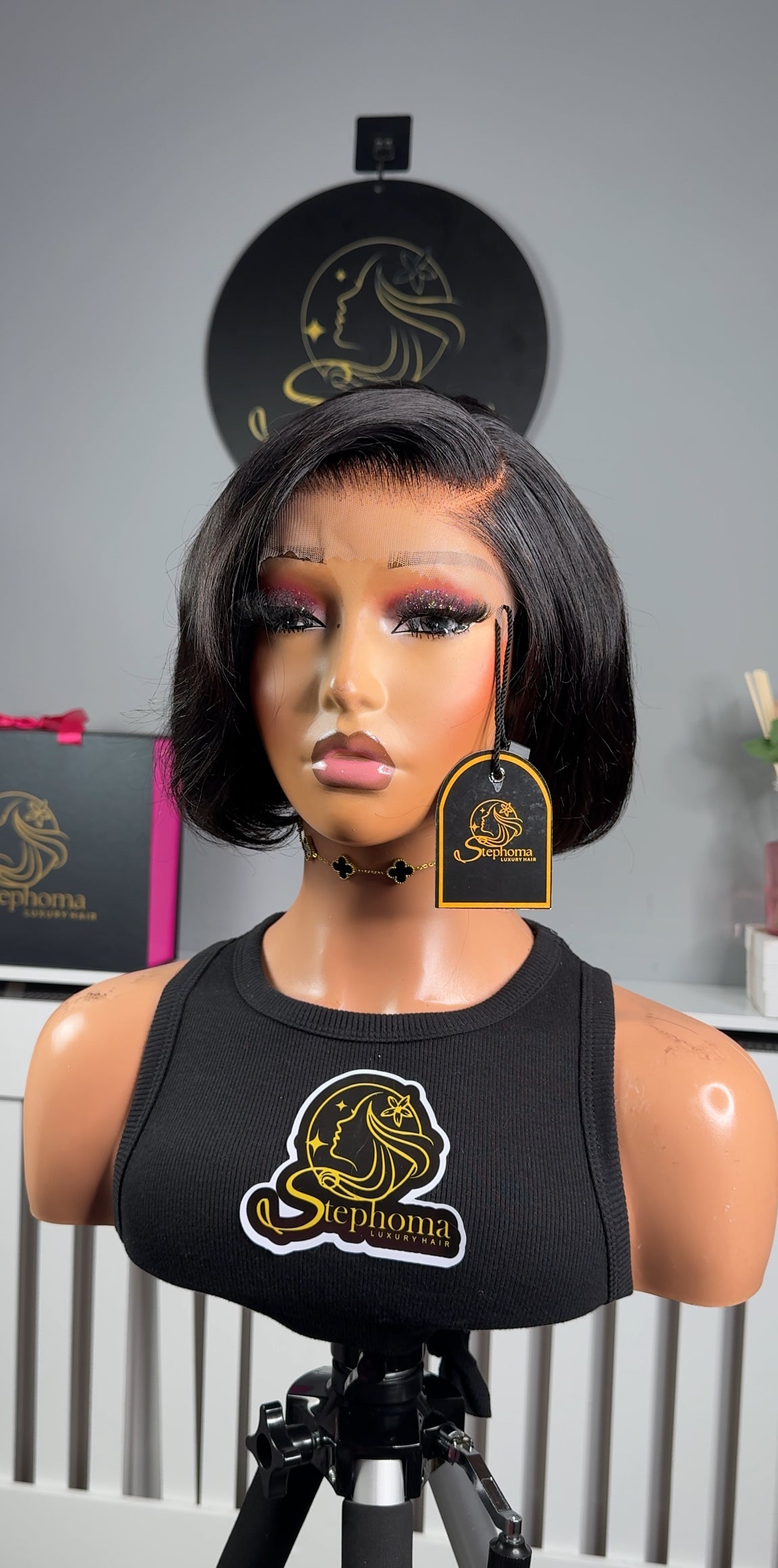 8” Sia layered Bob with 5by5 Swiss lace closure. 250grams
