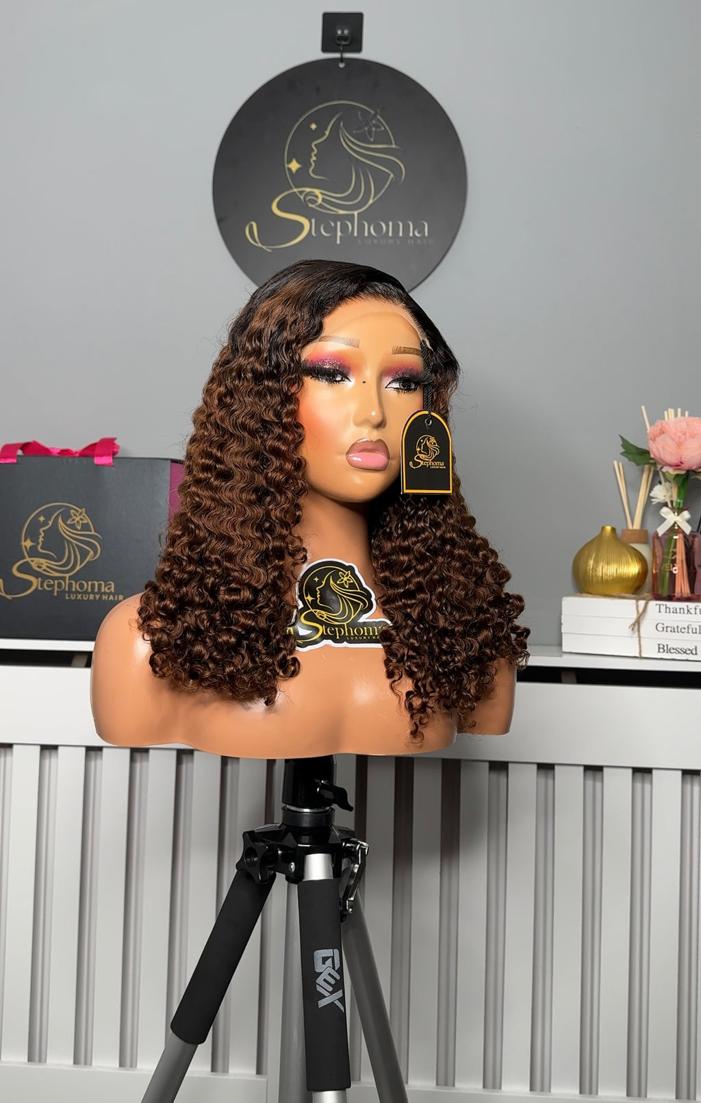 18” Dream Curly in Brown with Dark Root paired with 5by5 Closure