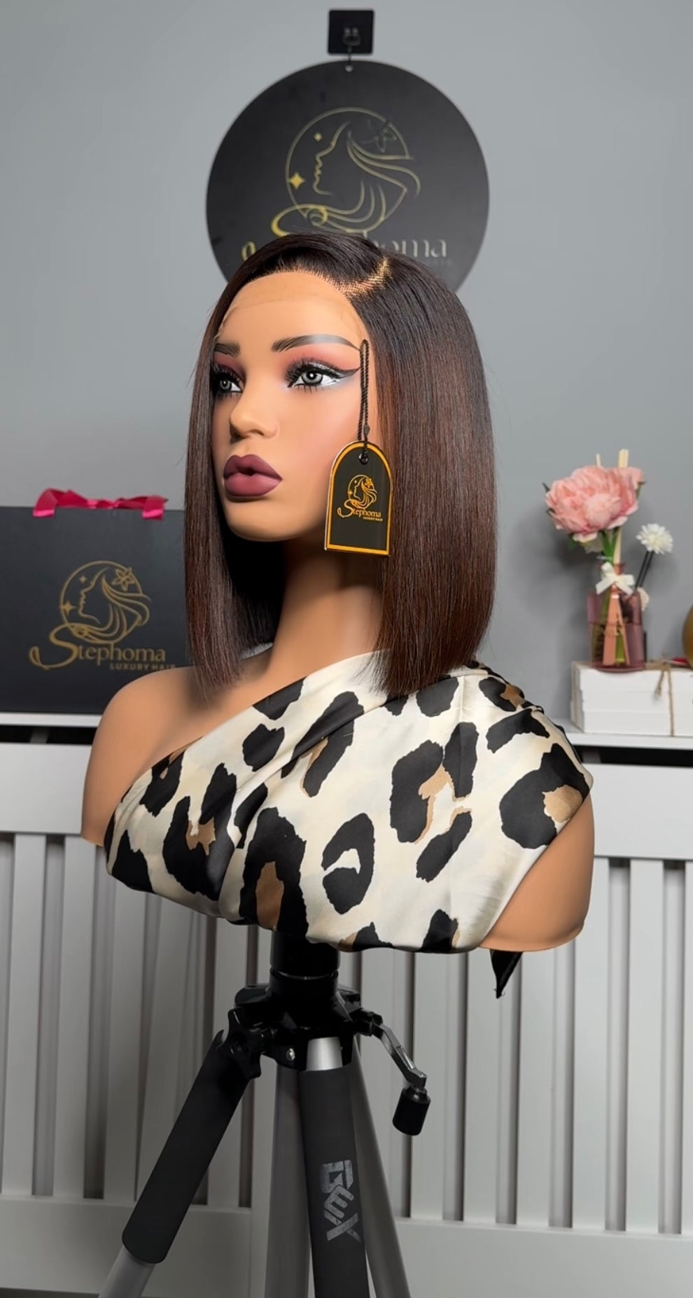 10” Luxe Donor Bone Straight with 5by5 Closure in Coffee Brown ombré