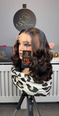16” Elite Wavy Bouncy in Brown Highlights with 5by5 HD Closure