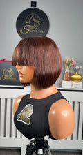 Brown Luxury Bang Wig with 2by4 Pre-bleached lace closure