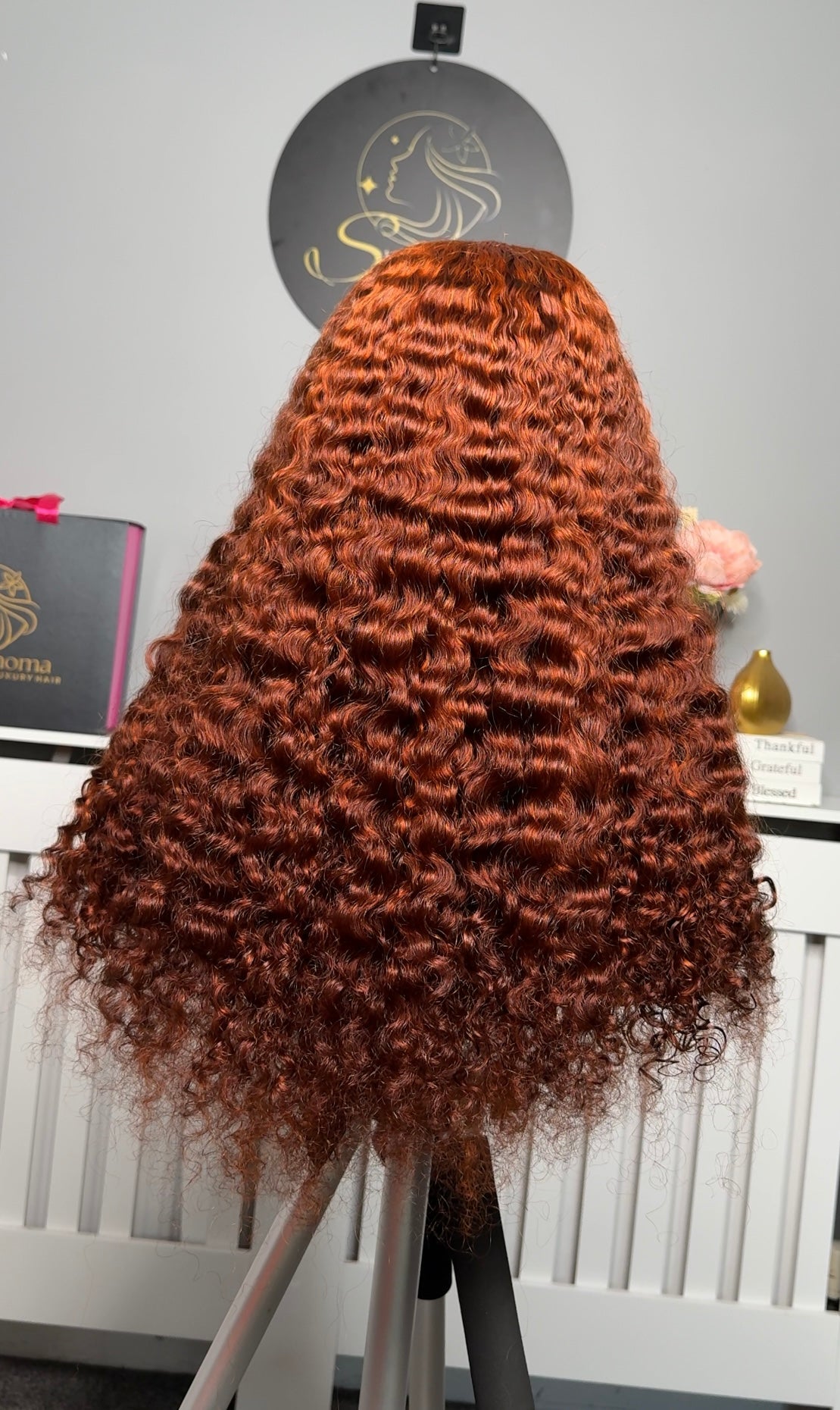 22” Iris Curly in Orange Piano with 5by5 Closure