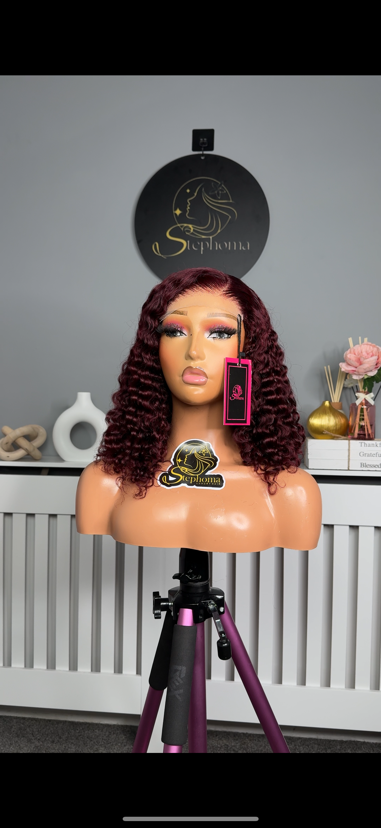 14INCHES IRIS CURLS IN BURGUNDY WITH 5BY5 CLOSURE