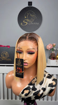 10” Raw Donor Blonde with Dark Roots paired with 5by5 Closure
