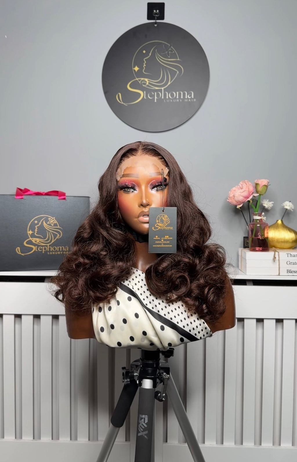 18” Dark Chocolate Brown Luxe Donor Wavy Bounce with 5by5 Closure