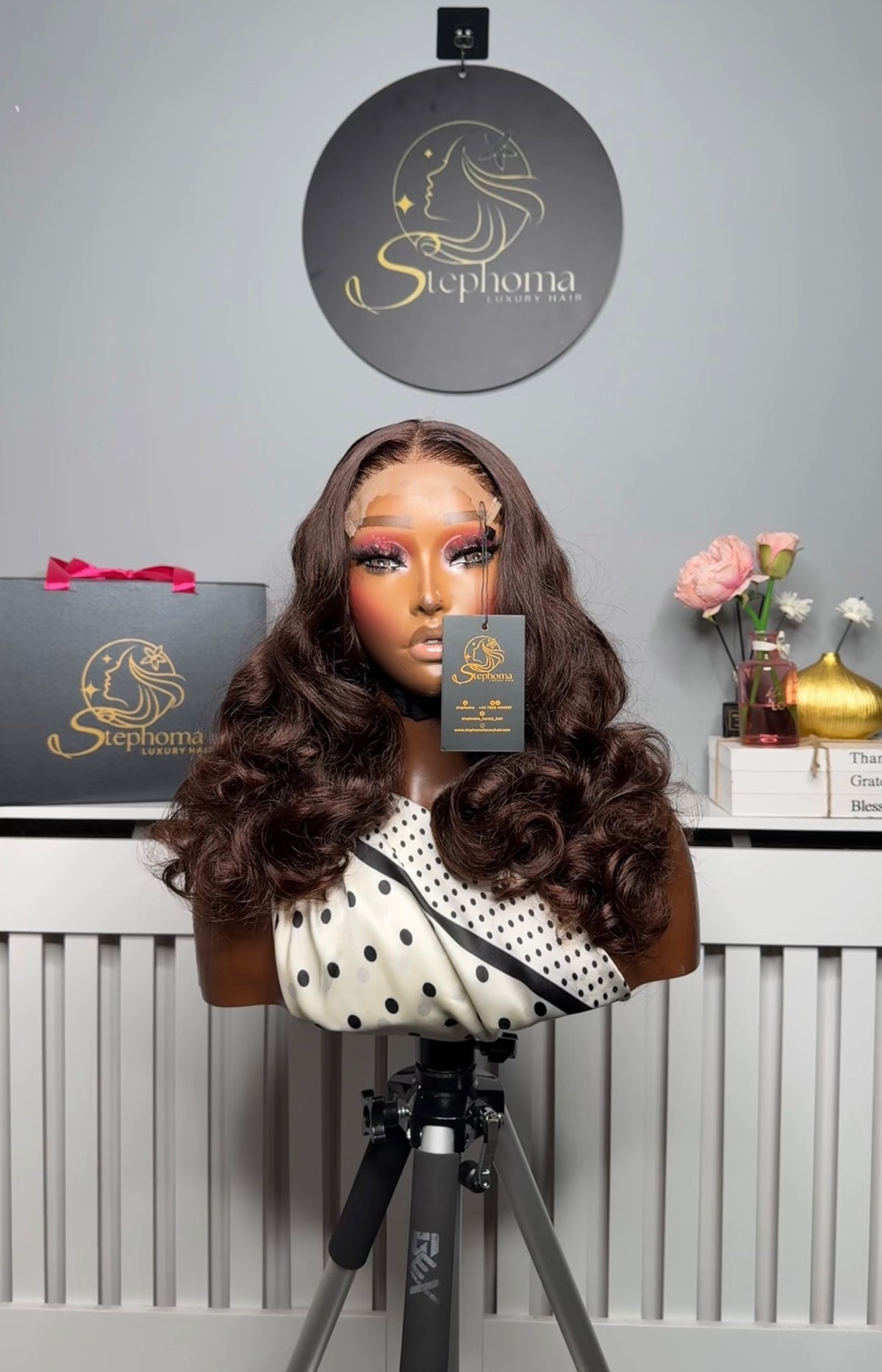 18” Dark Chocolate Brown Luxe Donor Wavy Bounce with 5by5 Closure