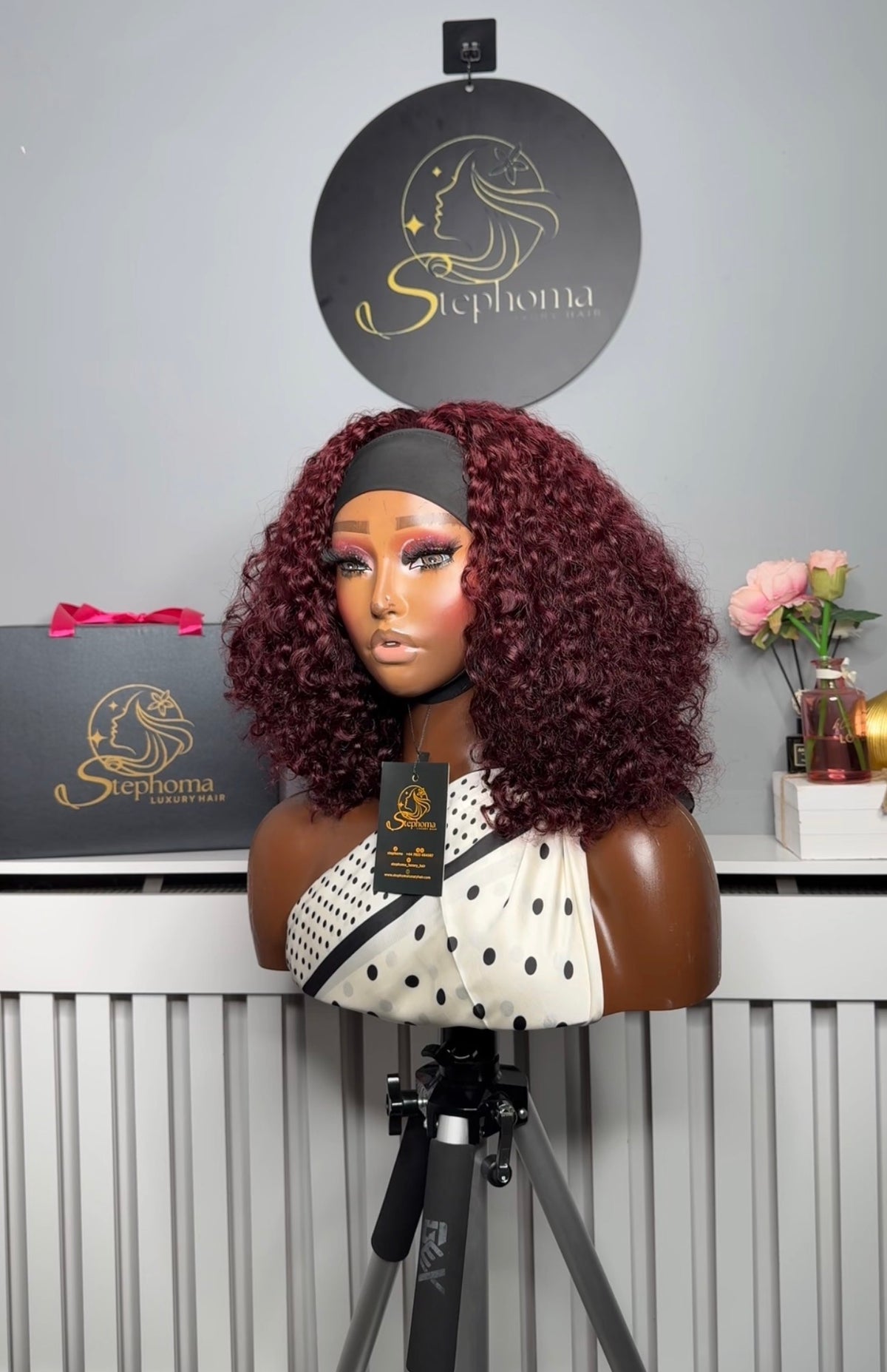 The Chic Headband Wig in Dark Burgundy